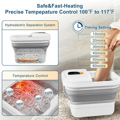Foot Spa Massager with Heat & Motorized Rollers | Collapsible Heated Foot Bath with Temperature Control, Bubbles & Pedicure Kit