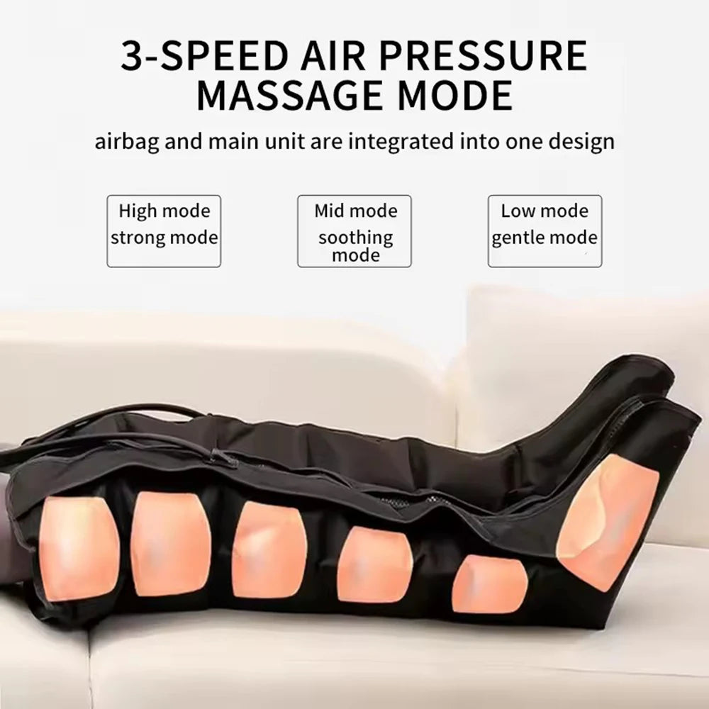 Air Compression Leg Massager Boots | 6 Airbag Full Leg Circulation Machine, Foot Calf Knee Massage System, Rechargeable