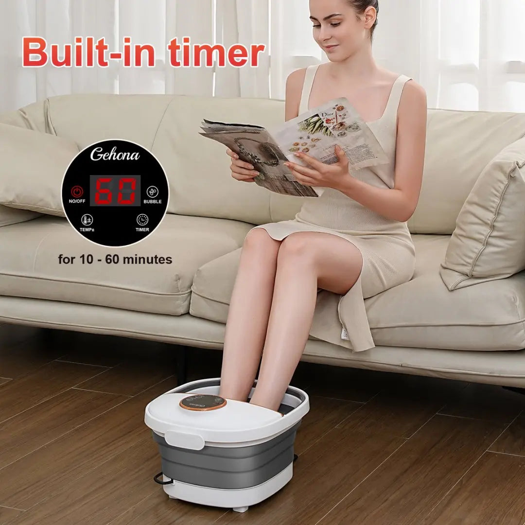 Foldable Foot-Spa Bath Massager – 96-116 °F Heat, Bubble & Spray Jets, 6 Manual Rollers, Red-Light Therapy, 10–60 min Timer