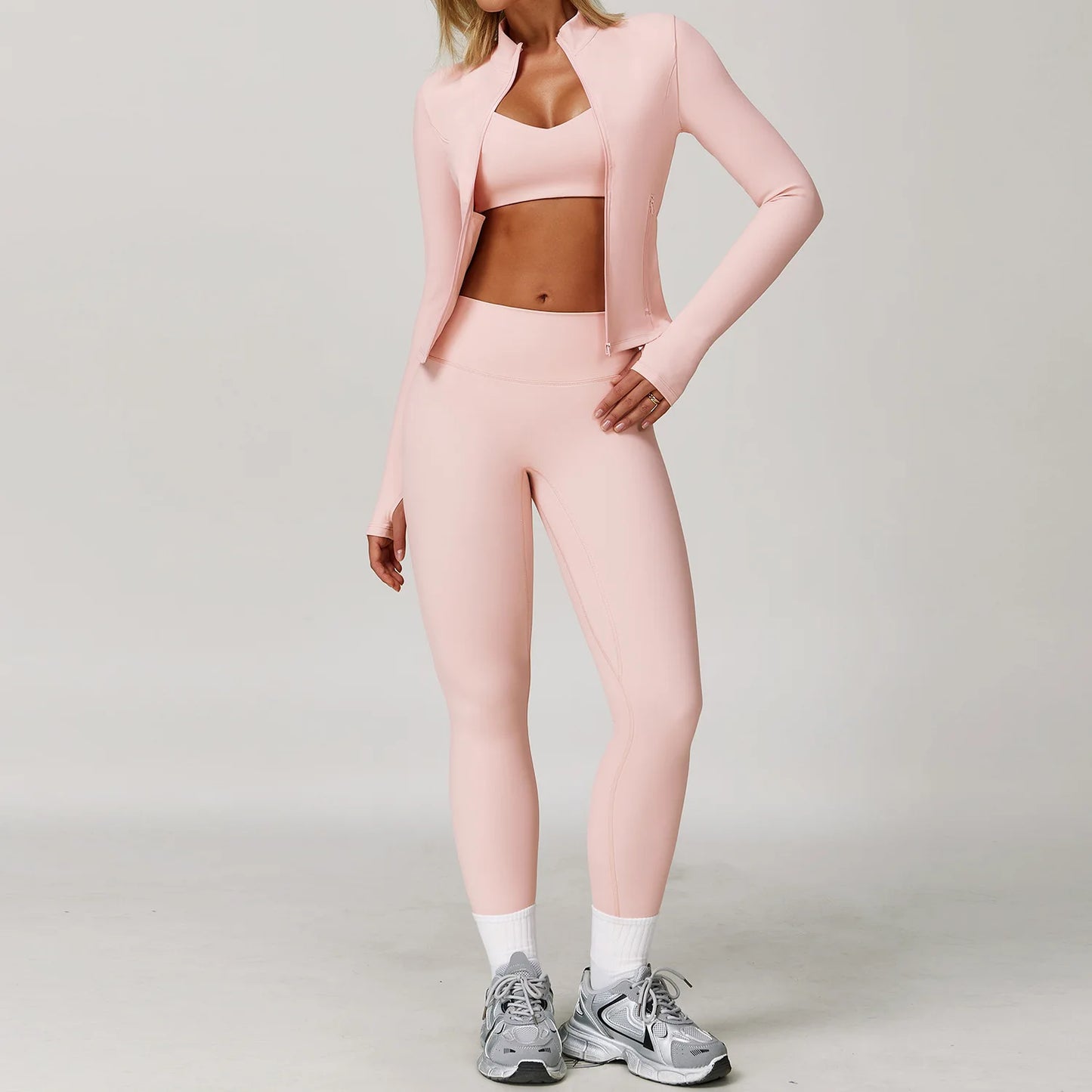 Seamless Yoga Set for Women | Long Sleeve Sports Bra and Leggings Workout Set with Breathable Stretch Fabric