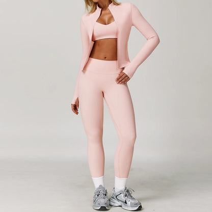 Seamless Yoga Set for Women | Long Sleeve Sports Bra and Leggings Workout Set with Breathable Stretch Fabric