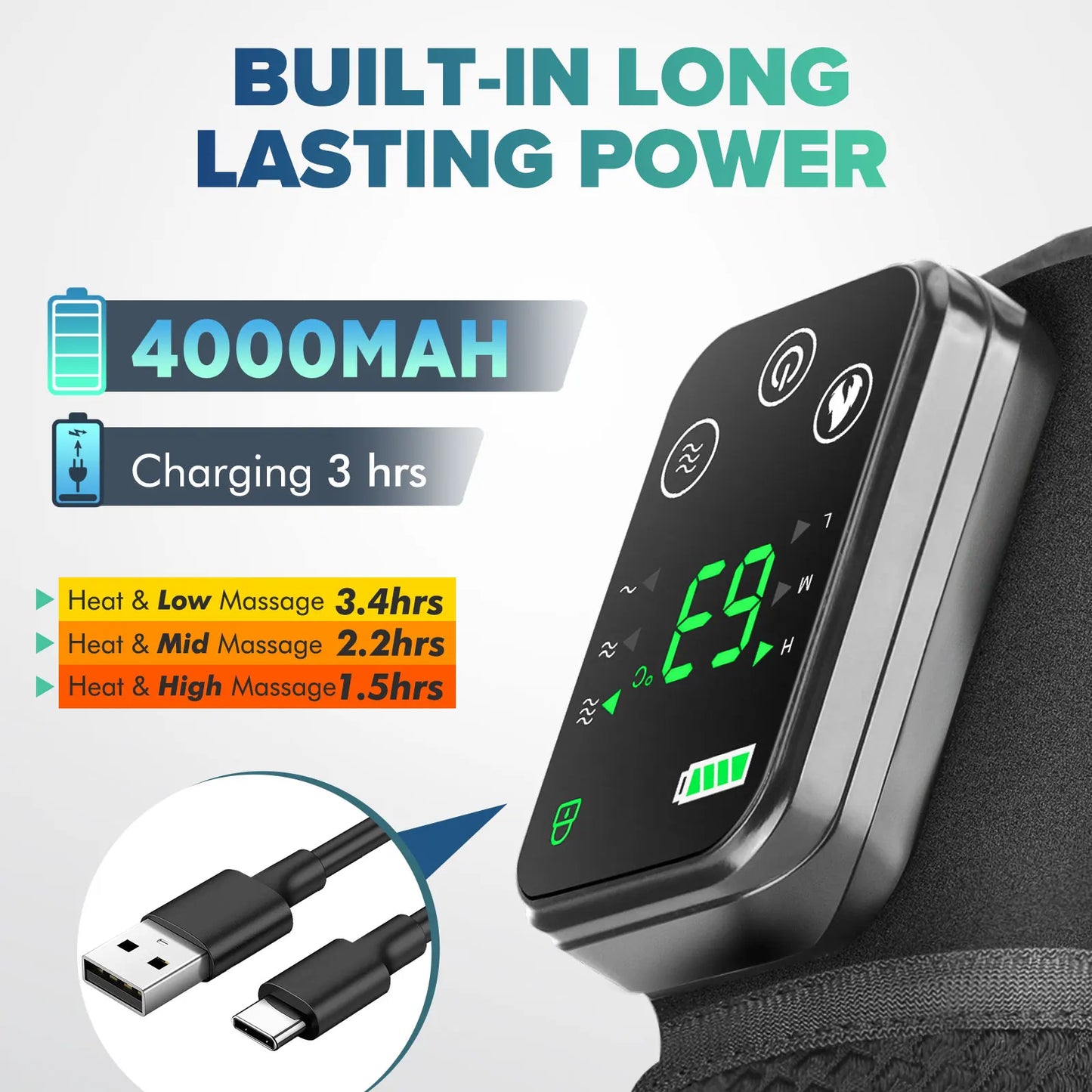 Knee Heating & Vibration Massager | 3-in-1 Hot Compress Pad for Knee, Shoulder, Elbow | 4000mAh Rechargeable, 3 Heat Levels