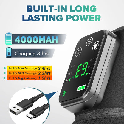 Knee Heating & Vibration Massager | 3-in-1 Hot Compress Pad for Knee, Shoulder, Elbow | 4000mAh Rechargeable, 3 Heat Levels