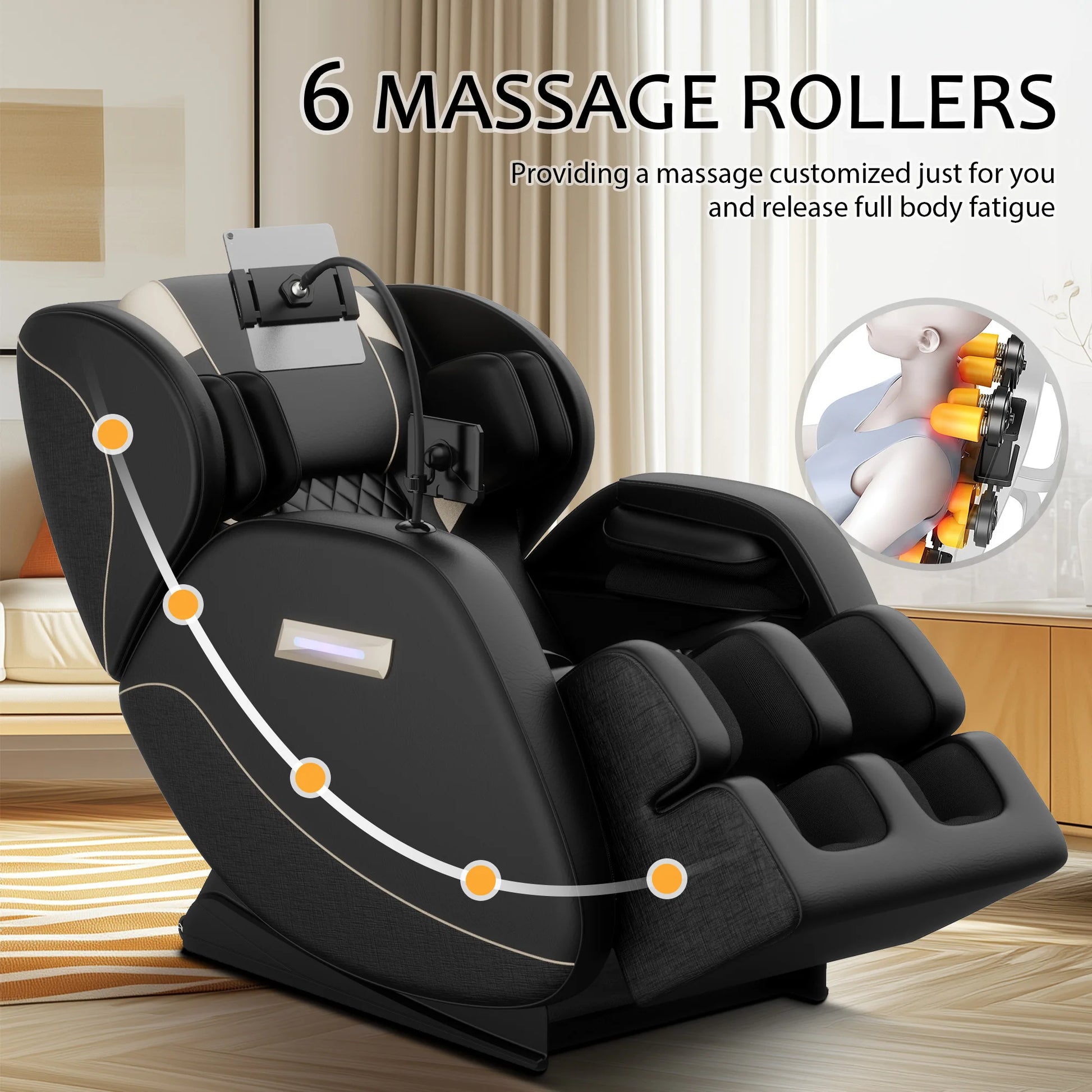 Zero Gravity Full Body Massage Chair | Airbag Compression, Heating, Foot Rollers, Bluetooth Music & Touchscreen Control | Supports up to 180 lbs