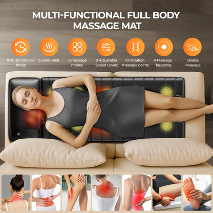 Full Body Massage Mat with Heat | Shiatsu Back Massage Mat | Electric Massage Pad for Home Use