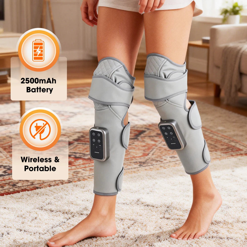Calf & Knee Massager with Heat & Air Compression | Cordless Leg Wrap Massager, 3 Heat Levels, Muscle Relaxation & Circulation Support