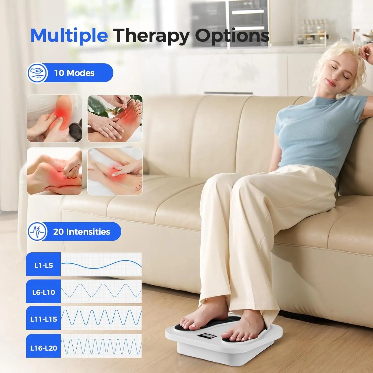 EMS Foot Massager for Neuropathy & Plantar Fasciitis | TENS Circulation Machine with 10 Modes & 20 Intensities