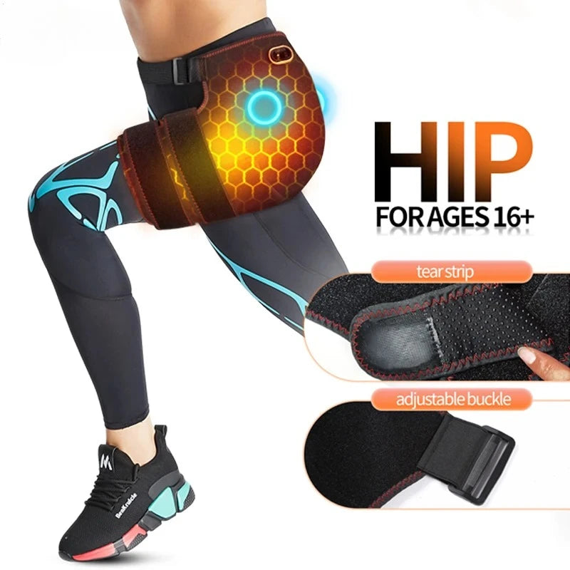 Heated Hip Brace with Vibration Massage | Cordless Sciatica Pain Relief Wrap, Lower Back & Hip Support Belt with Heat Therapy