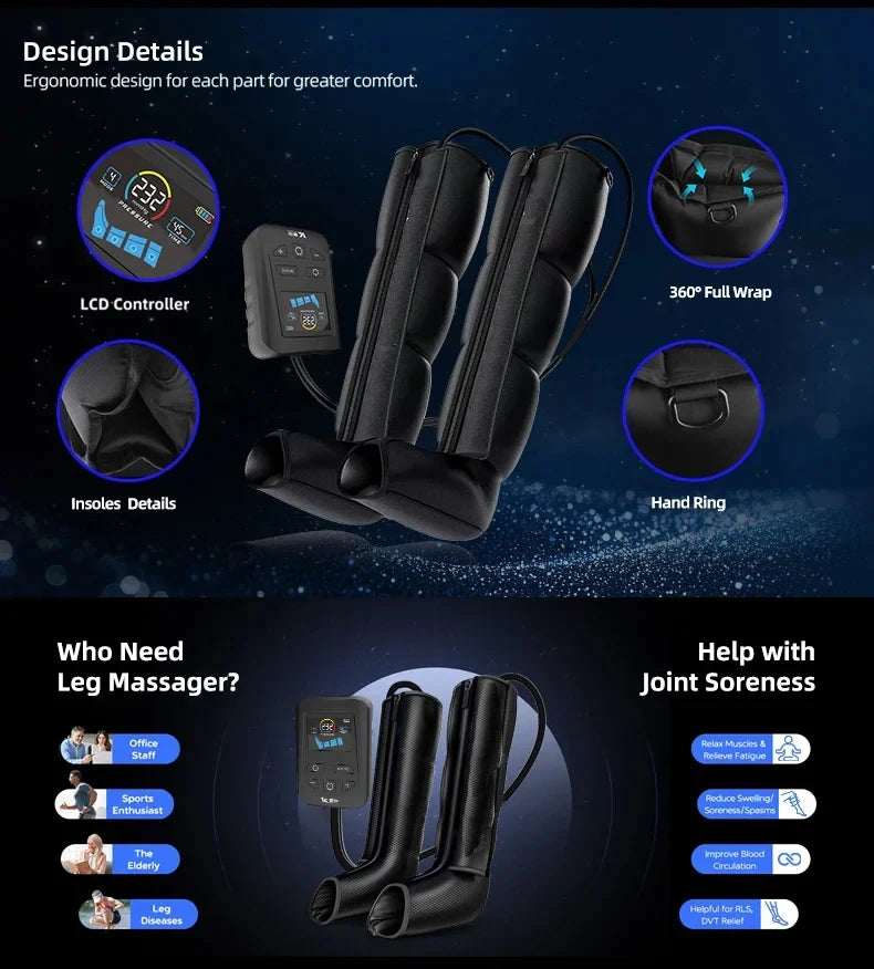 Air Compression Recovery Boots | 4 Chamber Pressotherapy Leg Massager, 240 mmHg Circulation Therapy System