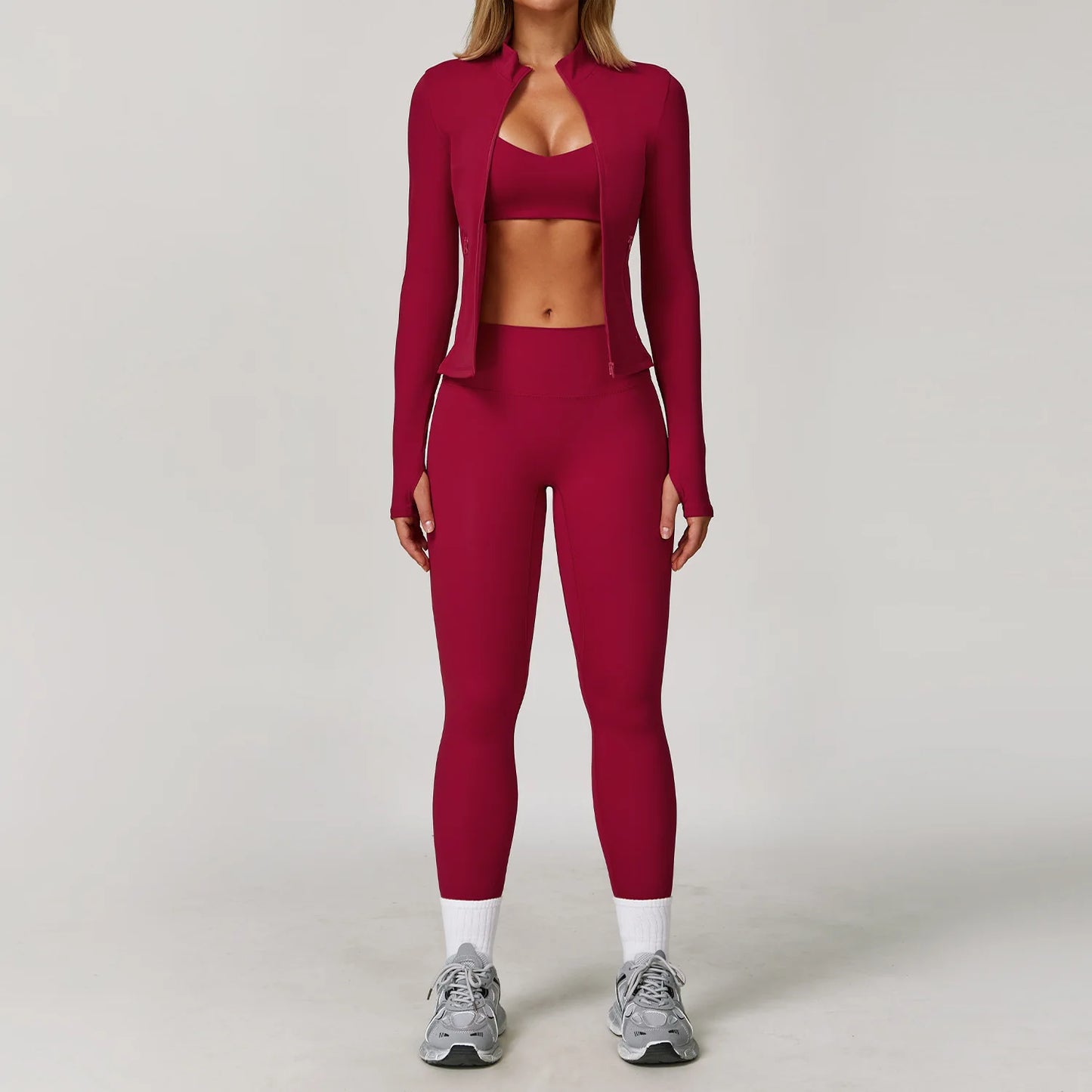 Seamless Yoga Set for Women | Long Sleeve Sports Bra and Leggings Workout Set with Breathable Stretch Fabric