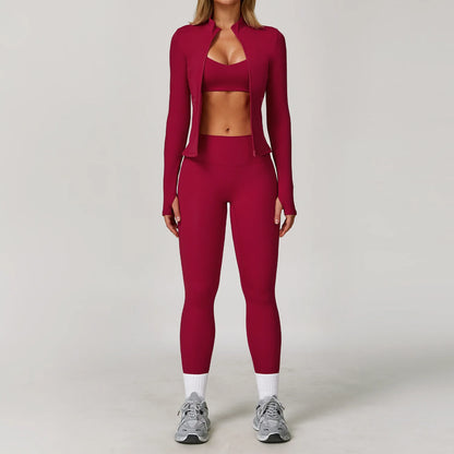 Seamless Yoga Set for Women | Long Sleeve Sports Bra and Leggings Workout Set with Breathable Stretch Fabric