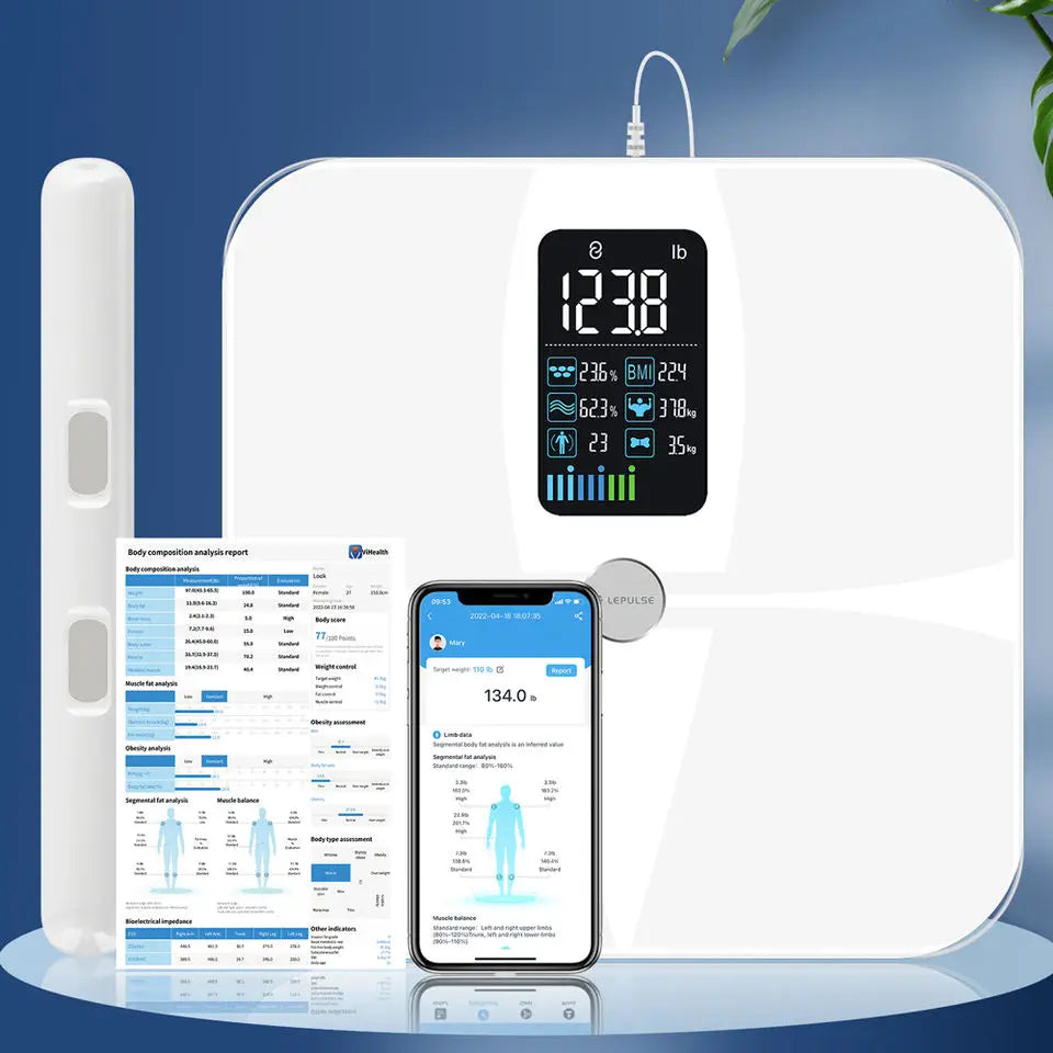 8-Electrode Smart Body Fat Scale | 20 Metrics | Segmental BIA | USB Rechargeable | App Sync & 400 lb Capacity