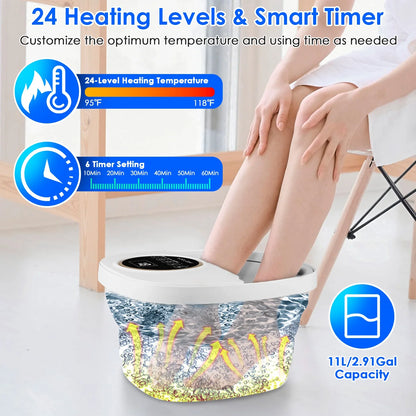 Electric Collapsible Foot Spa Bath Tub | Heating, Surfing Bubbles, 6 Rollers, Remote Control & 24-Level Temperature | Foldable & Portable Design