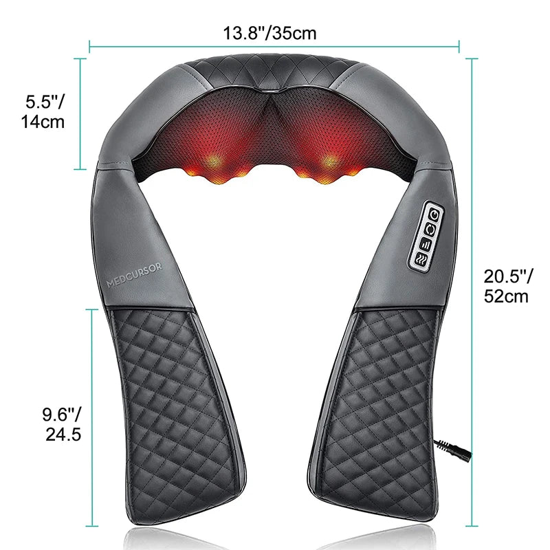 Shiatsu Neck & Shoulder Massager | 8 Nodes | Heat Function | Portable with Car Adapter