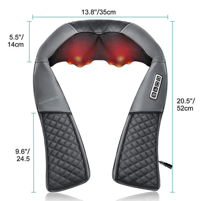 Shiatsu Neck & Shoulder Massager | 8 Nodes | Heat Function | Portable with Car Adapter