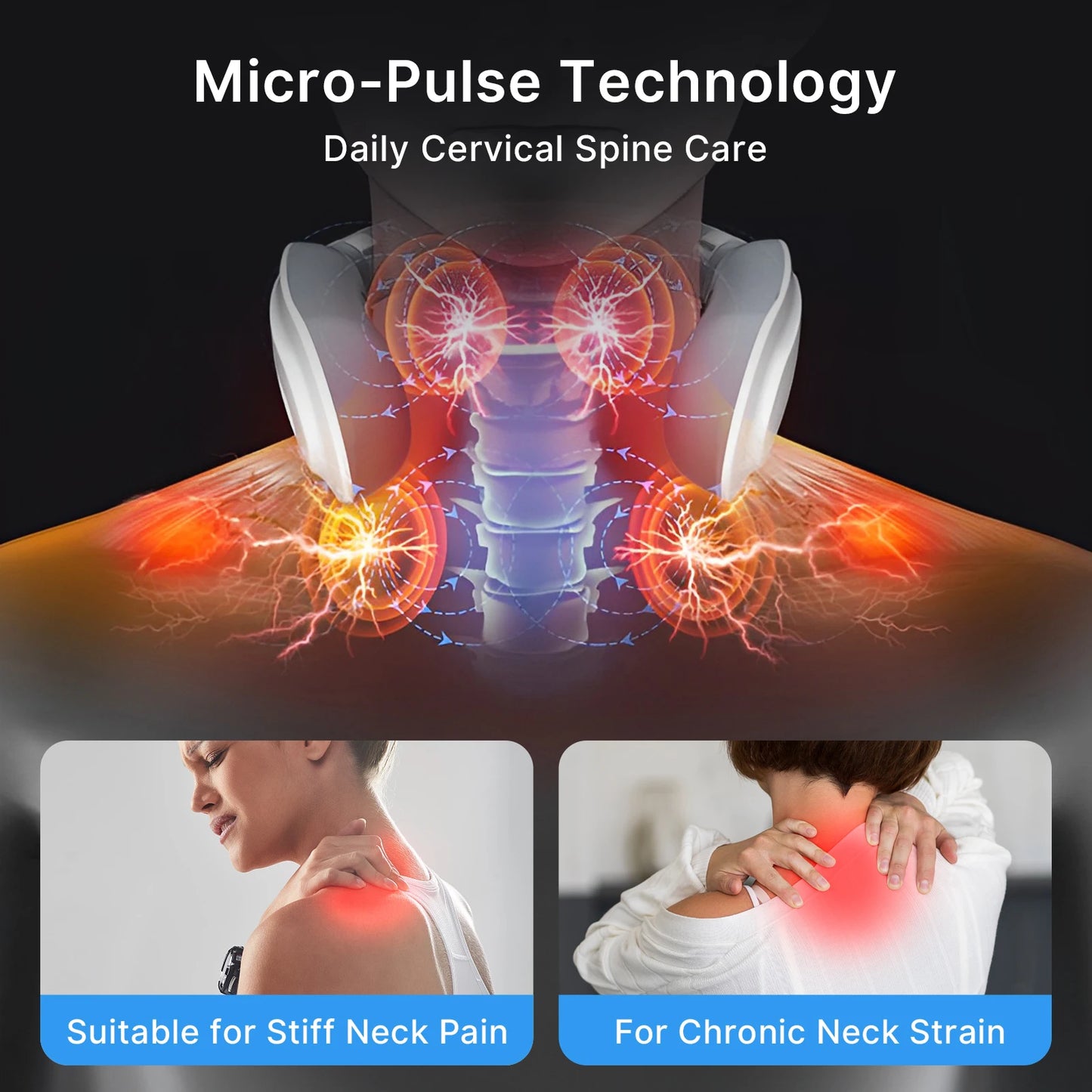 Cordless Neck Massager with Heat | 16 Intensity EMS, Deep Muscle Relief, Hands-Free Design