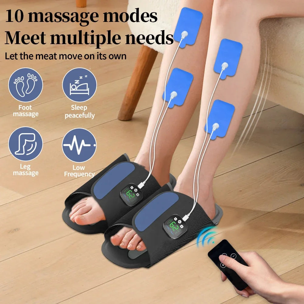 EMS Foot Massager Slippers with Remote Control | Electric Foot Stimulation Shoes, 10 Modes, 29 Intensity Levels, Muscle Relaxation Device