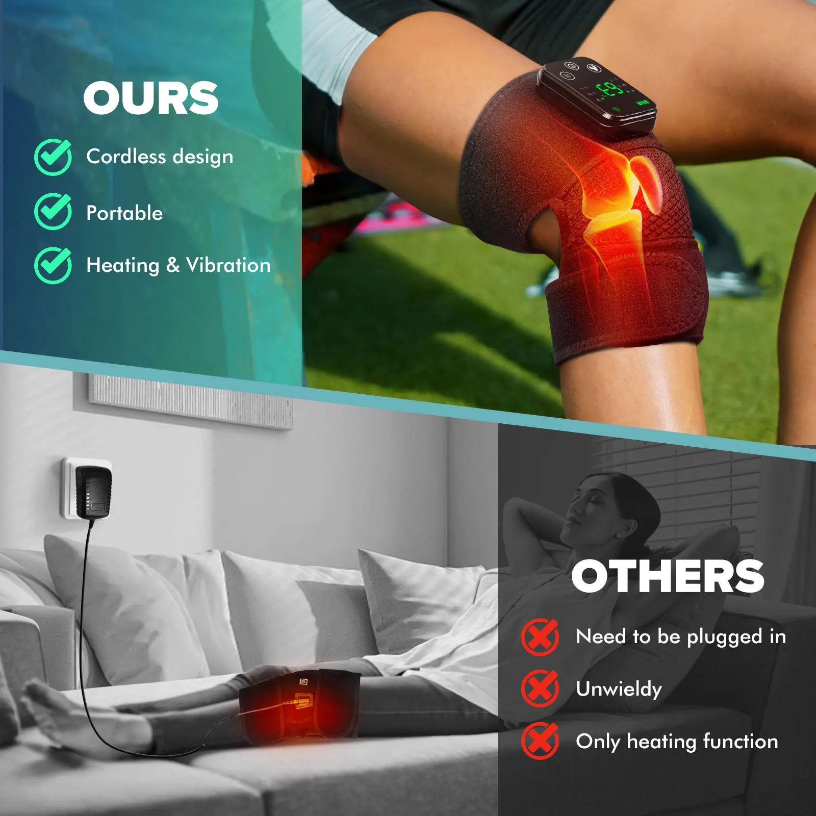 Knee Heating & Vibration Massager | 3-in-1 Hot Compress Pad for Knee, Shoulder, Elbow | 4000mAh Rechargeable, 3 Heat Levels