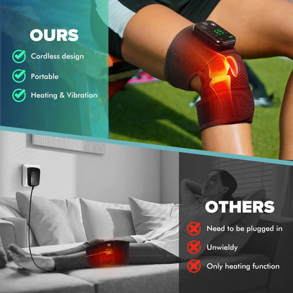 Knee Heating & Vibration Massager | 3-in-1 Hot Compress Pad for Knee, Shoulder, Elbow | 4000mAh Rechargeable, 3 Heat Levels