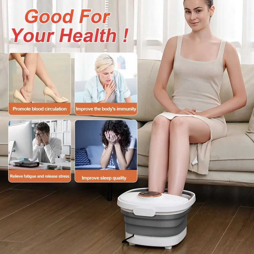 Foldable Foot-Spa Bath Massager – 96-116 °F Heat, Bubble & Spray Jets, 6 Manual Rollers, Red-Light Therapy, 10–60 min Timer