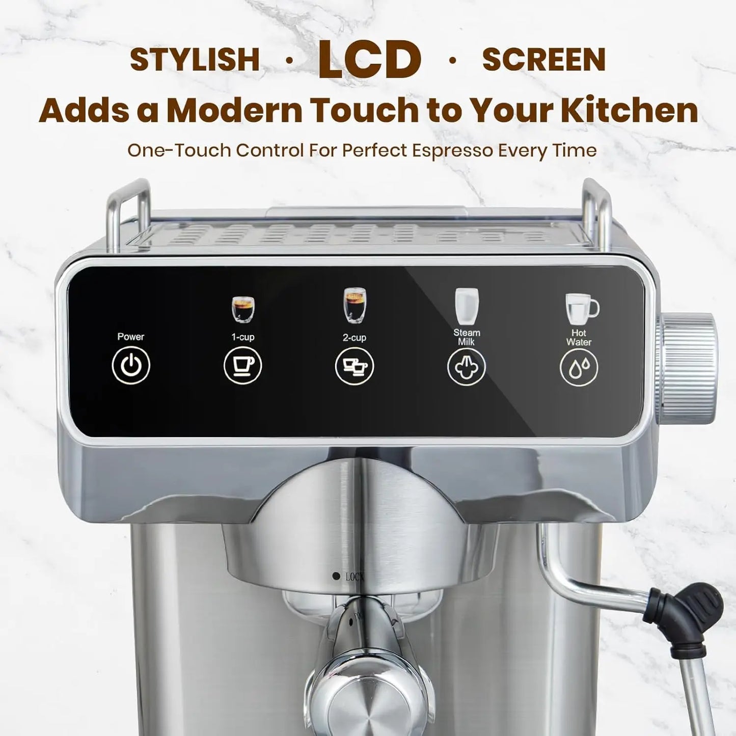 20-Bar Touch Screen Espresso Machine | Fast 13s Heat-Up, Milk Frother, Hot Water & Stainless Steel Design