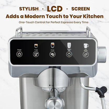 20-Bar Touch Screen Espresso Machine | Fast 13s Heat-Up, Milk Frother, Hot Water & Stainless Steel Design