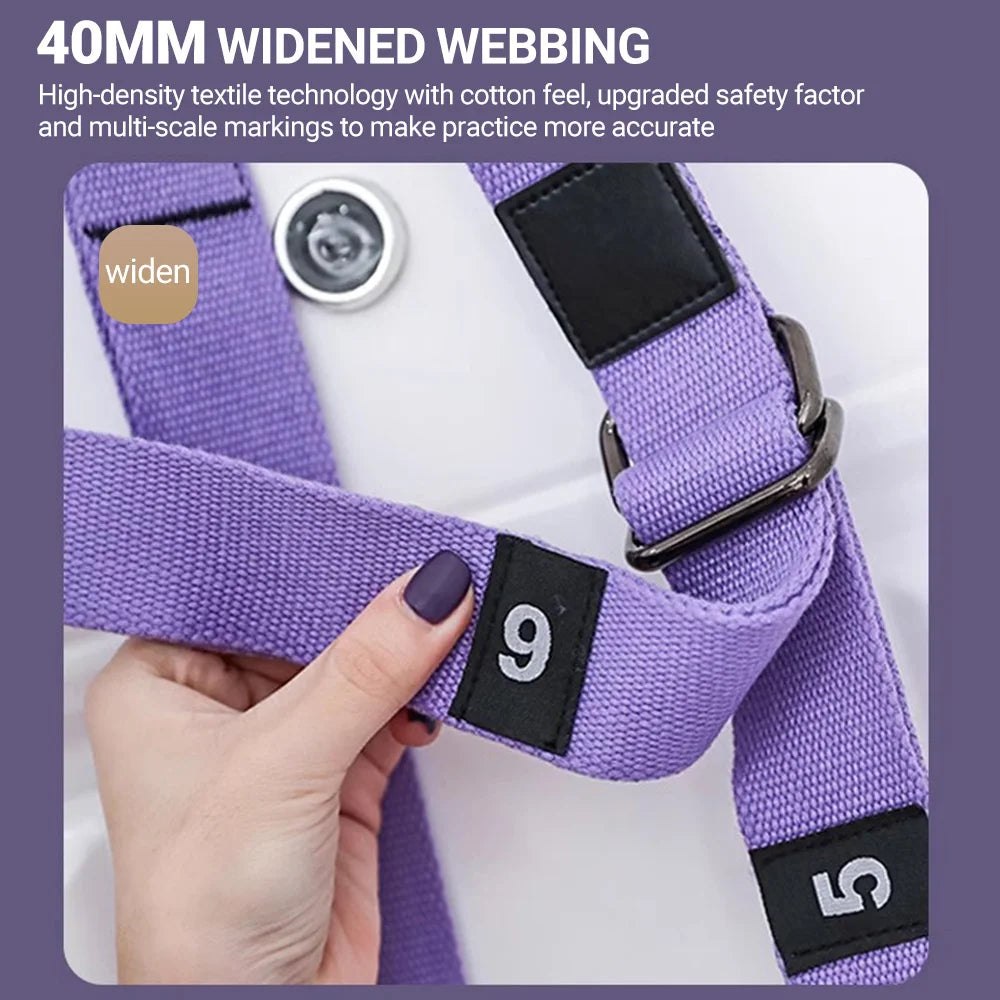 Adjustable Aerial Yoga Strap – Metal-Buckle Stretch Belt for Splits, Inversions & Backbends, Cotton-Blend, Pink/Green/Purple