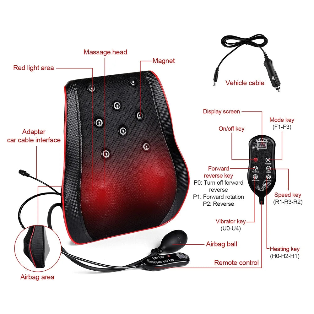 3D Kneading Massage Pillow | 20 Nodes, Heat Therapy, 4-Level Vibration & Full Spine Support