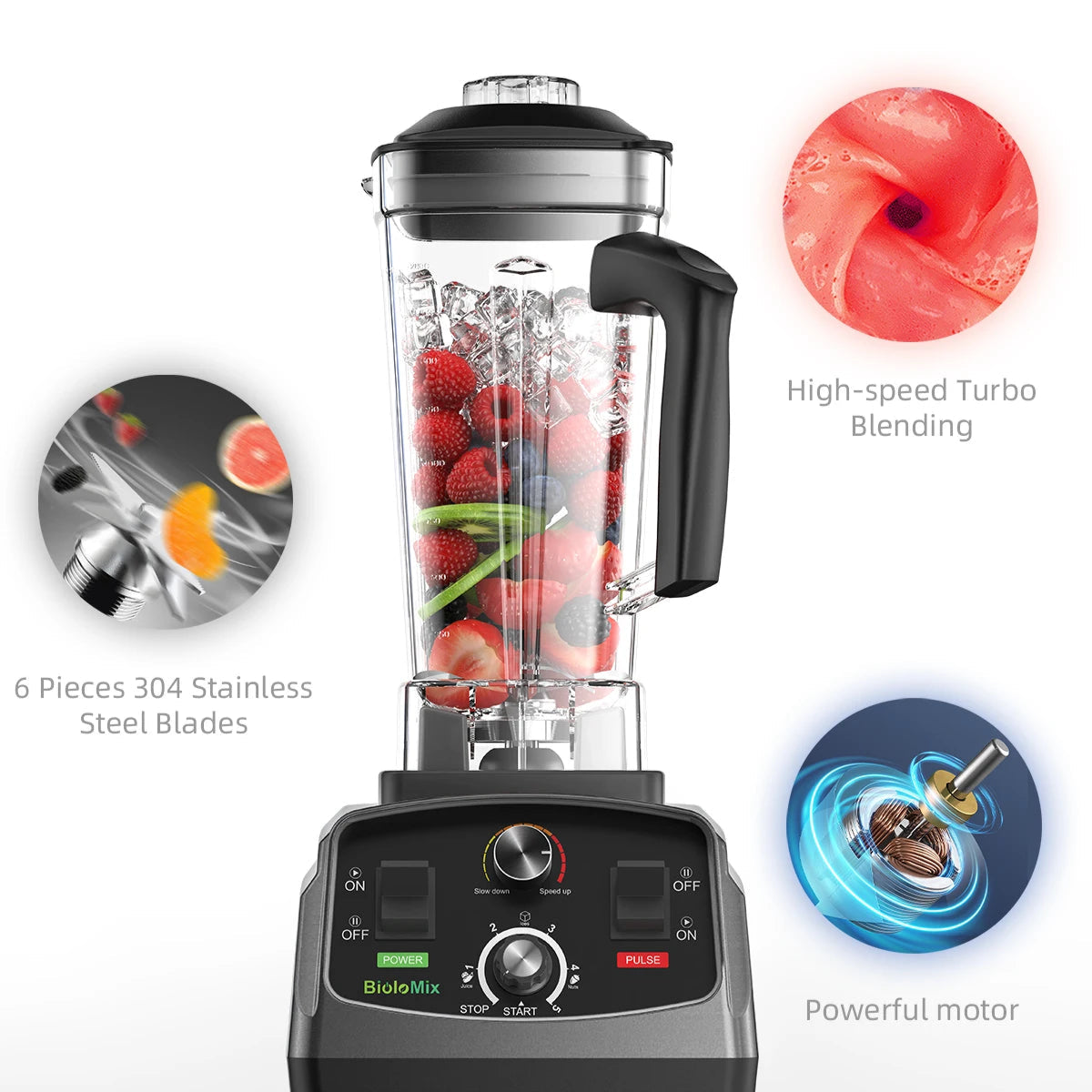 2200W Countertop Blender for Smoothies & Food Prep | BPA-Free 2L Jar, Timer, 6 Blades, Ice Crusher | Powerful Home Mixer with Safety Features