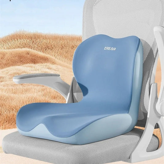 Memory Foam Seat Cushion for Tailbone & Coccyx Pain Relief | Orthopedic L-Shape | Washable Breathable Cover | Office Chair & Car Blue