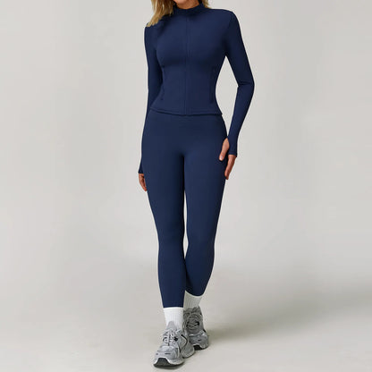 Seamless Yoga Set for Women | Long Sleeve Sports Bra and Leggings Workout Set with Breathable Stretch Fabric