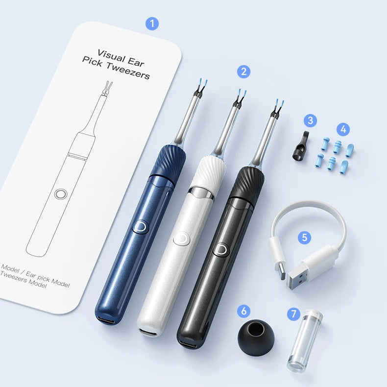 Ear Wax Removal Tool with Camera | 12MP HD Wi-Fi Otoscope for iPhone & Android | LED Light, 3-in-1 Spoon, Pick & Tweezer Kit Blue