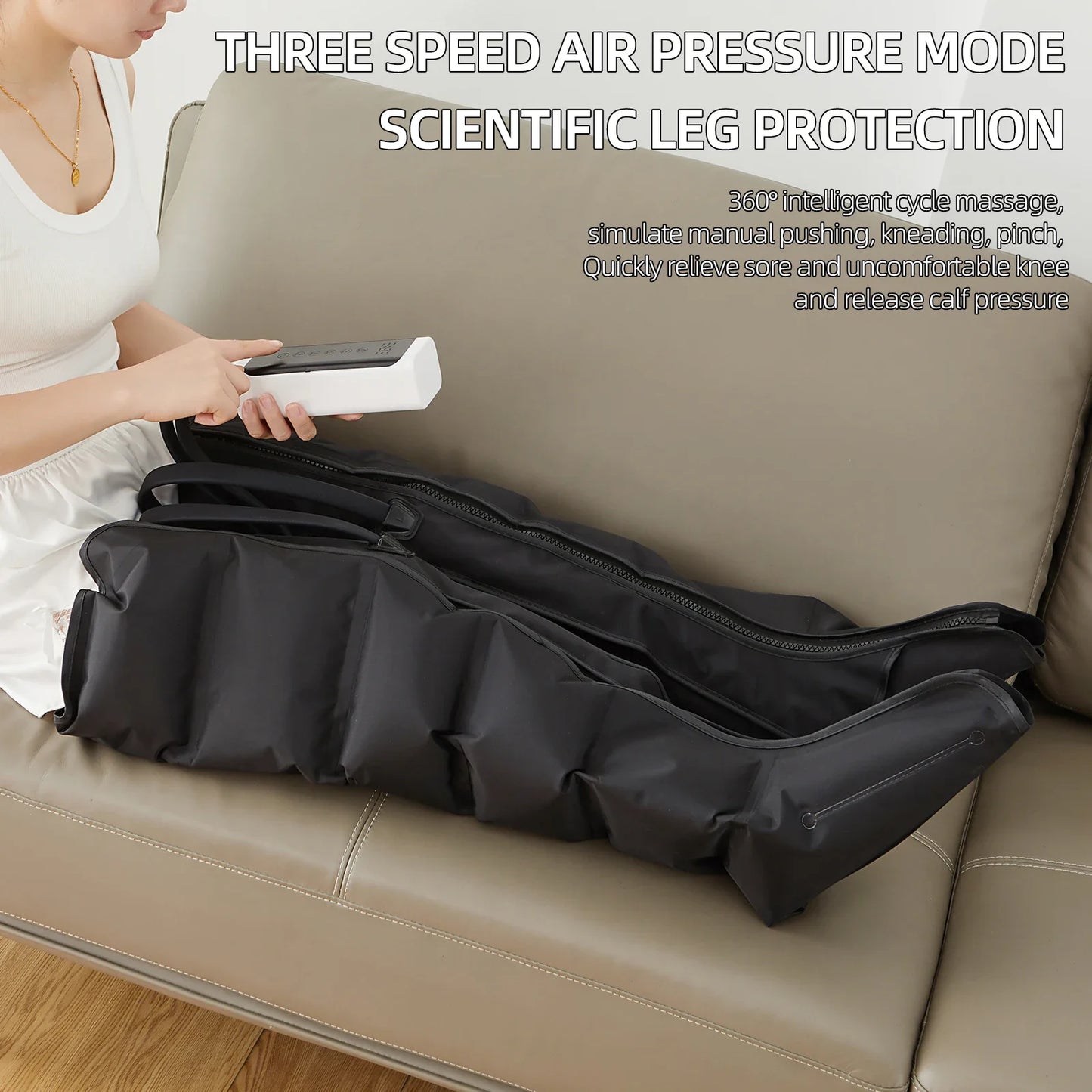 Air Compression Leg Massager Boots | 6 Airbag Full Leg Circulation Machine, Foot Calf Knee Massage System, Rechargeable
