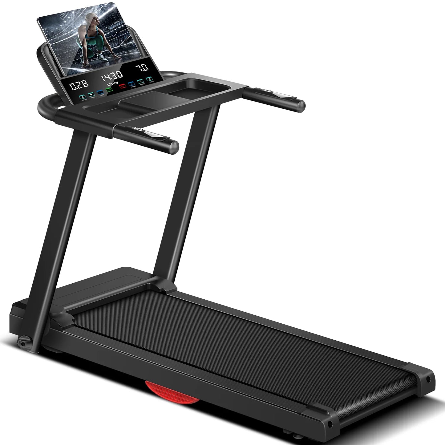 Foldable Treadmill with Smart Handrail & Shock Absorbing System 3.0 HP, Bluetooth & Heart Rate Monitor - 300LB Capacity