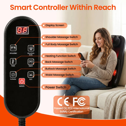 Heated Full-Back Massage Seat Cushion with Remote Control