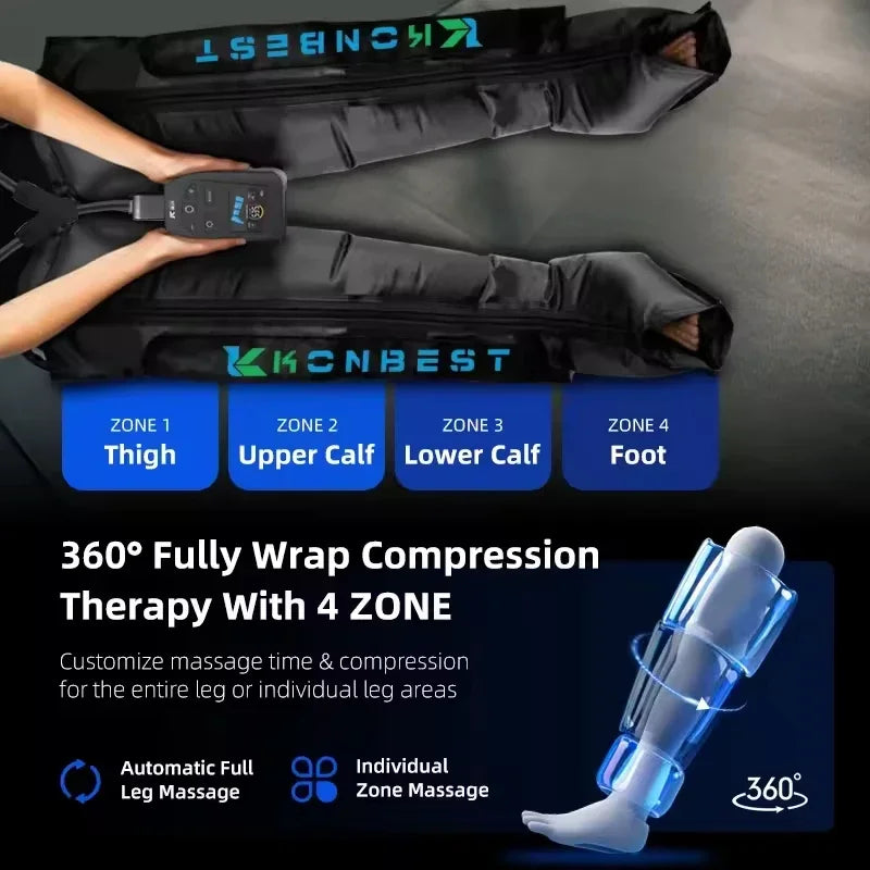 Air Compression Recovery Boots | 4 Chamber Pressotherapy Leg Massager, 240 mmHg Circulation Therapy System
