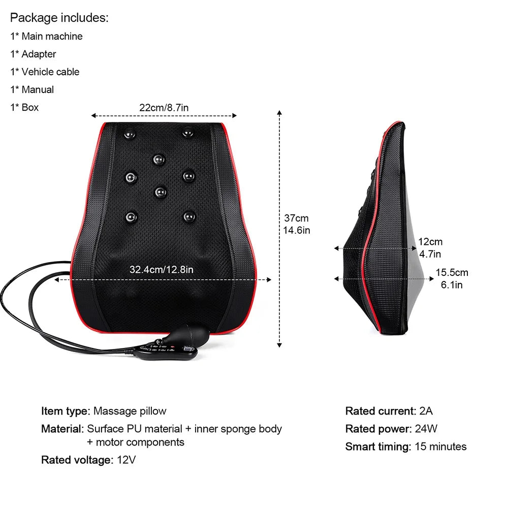 3D Kneading Massage Pillow | 20 Nodes, Heat Therapy, 4-Level Vibration & Full Spine Support