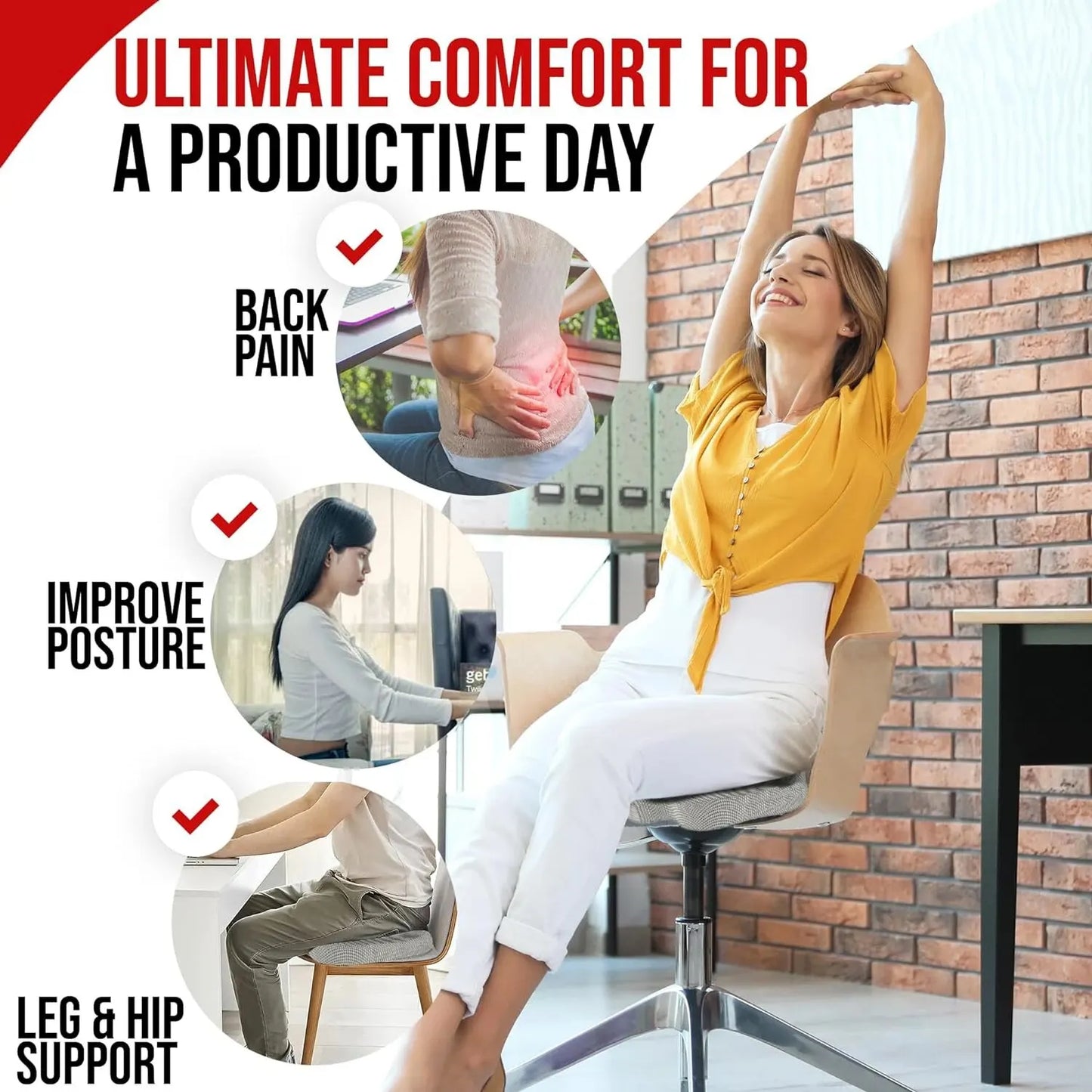 Ergonomic Seat Cushion for Tailbone Pain Relief | Memory Foam Coccyx Pillow for Office Chair, Hemorrhoid & Sciatica Support