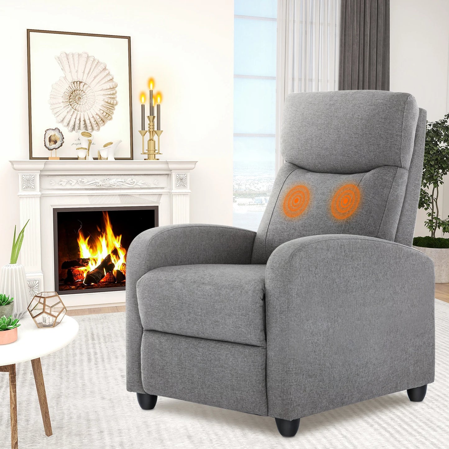 Recliner Massage Chair | Adjustable Fabric Sofa | Lumbar Support & Full Backrest | Modern Grey and Black