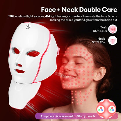 7-Color LED Facial Mask With Neck – Skin Rejuvenation