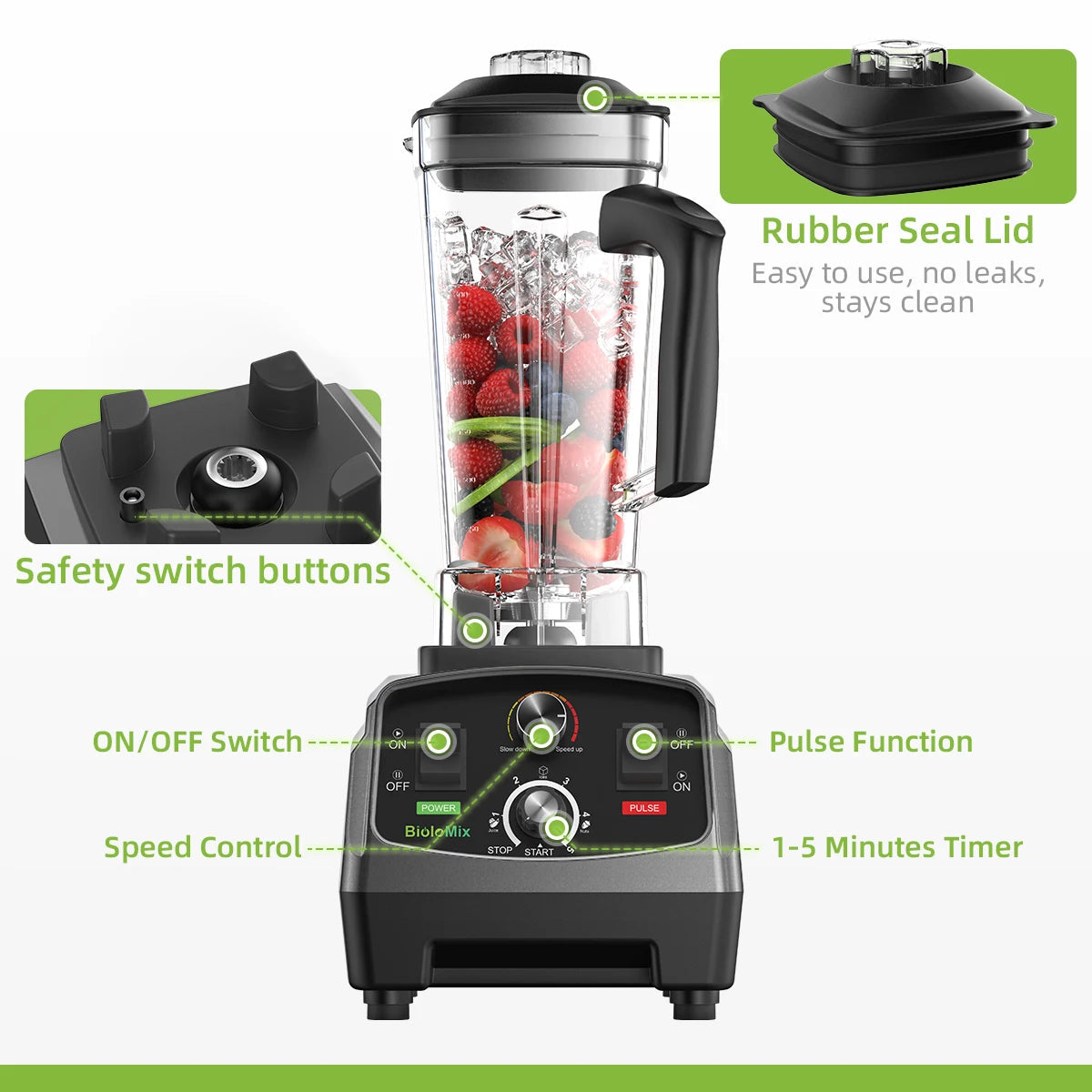 2200W Countertop Blender for Smoothies & Food Prep | BPA-Free 2L Jar, Timer, 6 Blades, Ice Crusher | Powerful Home Mixer with Safety Features