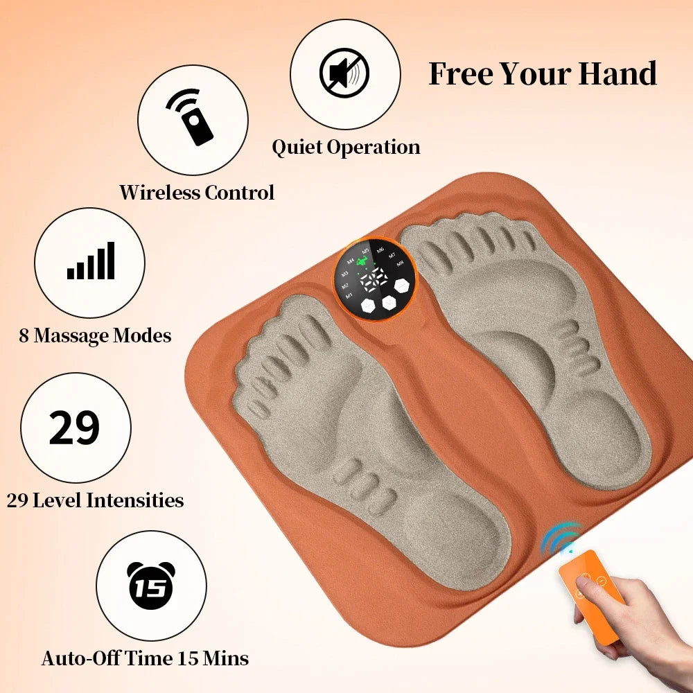EMS Foot Massager Mat with Remote | Electric Foot Stimulator Pad, 8 Modes, 29 Intensity Levels, Circulation & Muscle Relaxation Device