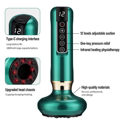 Electric Cupping Device – 12-Level Suction, 113–122 °F Infrared Heat, Massage & Scraping, USB-C Rechargeable, Wireless