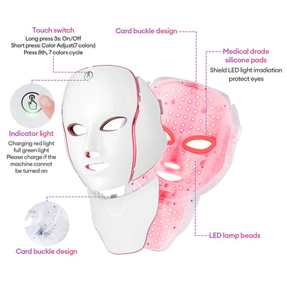 7-Color LED Facial Mask With Neck – Skin Rejuvenation
