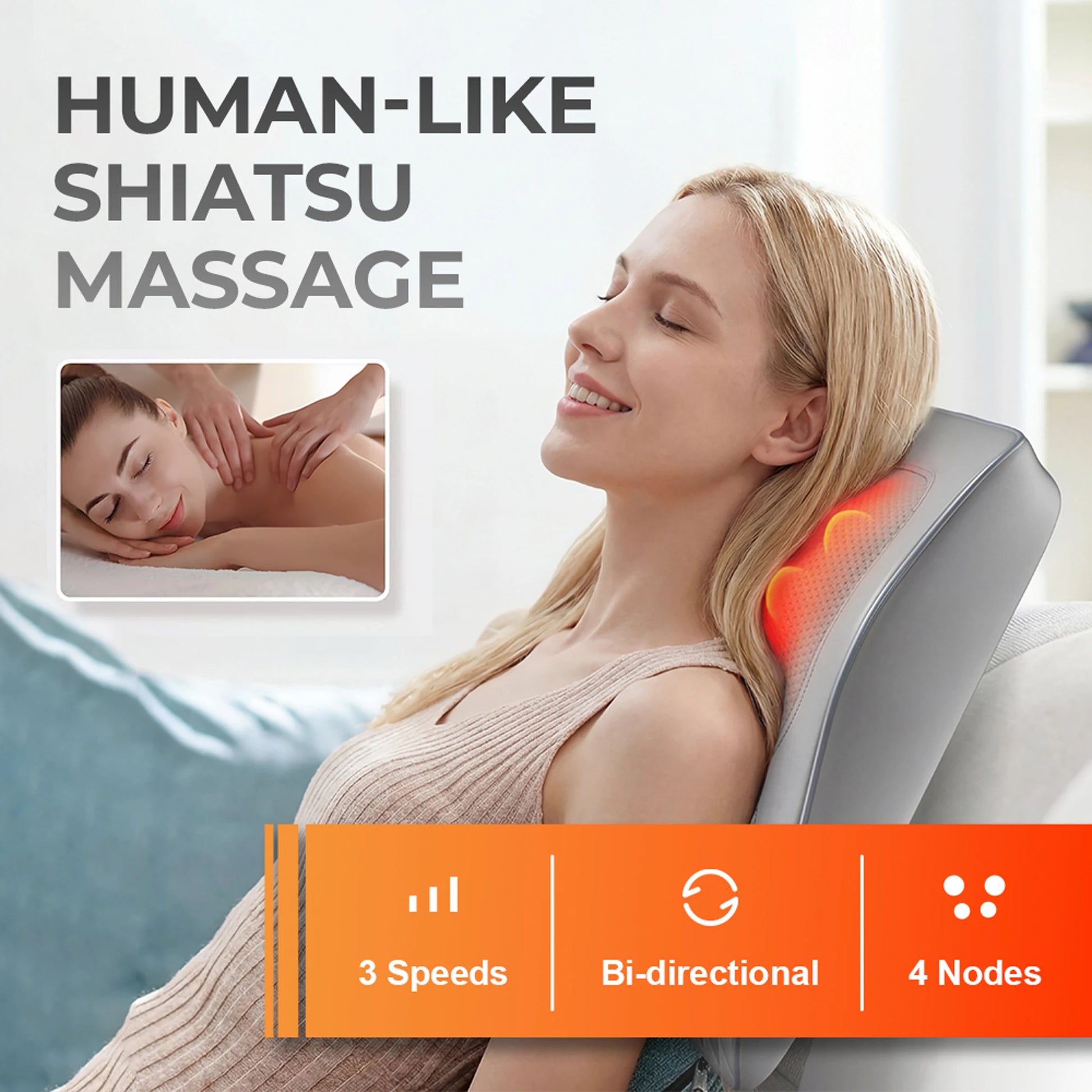 Electric Shiatsu Back and Neck Massager Pillow with Heat