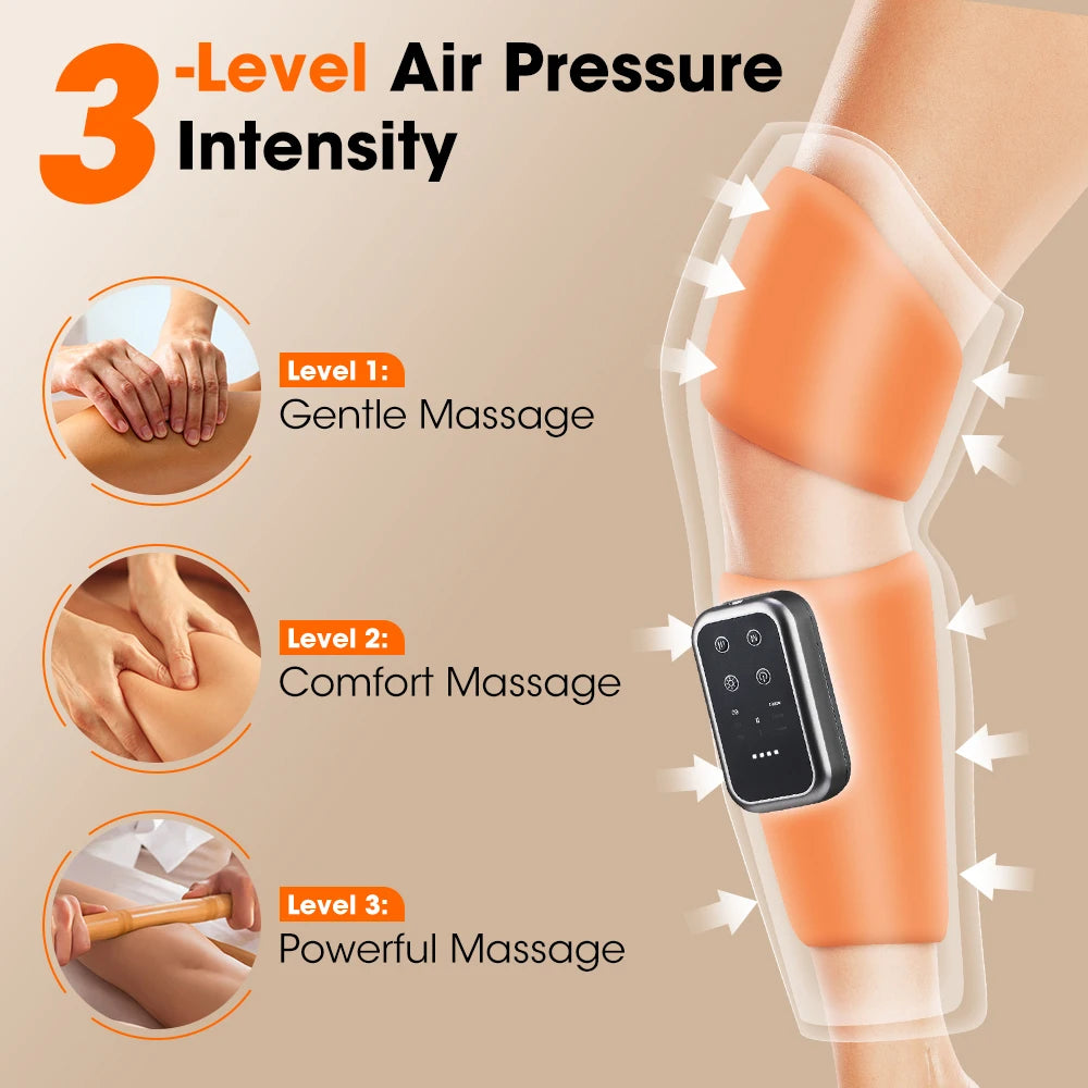 Calf & Knee Massager with Heat & Air Compression | Cordless Leg Wrap Massager, 3 Heat Levels, Muscle Relaxation & Circulation Support