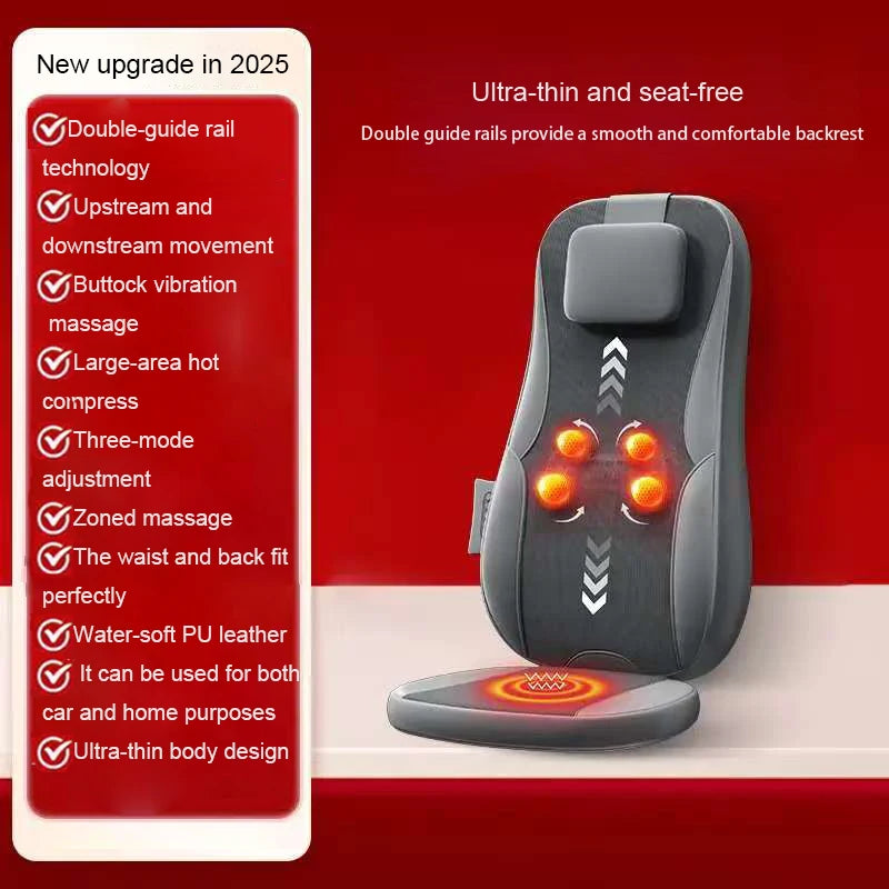 Full-Body Massage Seat | Dual-Rail Back Massage, Heat Therapy, Vibration & Home/Car Use