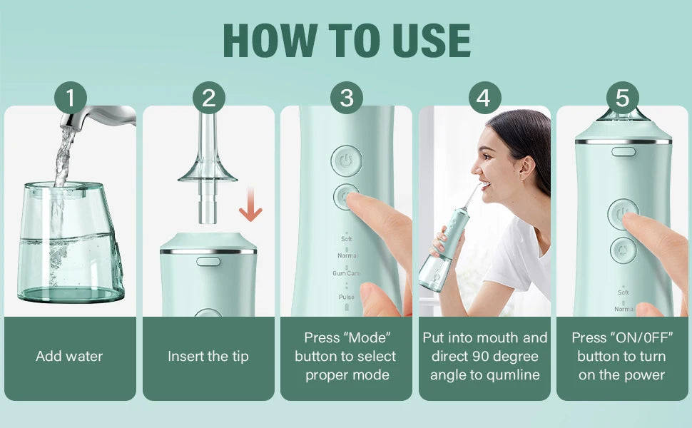 Cordless Water Flosser for Teeth 280ml | 4 Modes, 6 Jets, USB Rechargeable Oral Irrigator | Portable Dental Cleaner for Travel & Home Use