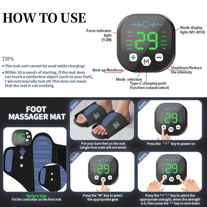 EMS Foot Massager Slippers with Remote Control | Electric Foot Stimulation Shoes, 10 Modes, 29 Intensity Levels, Muscle Relaxation Device