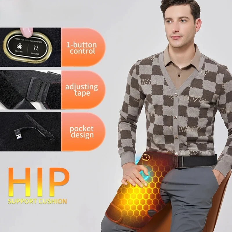 Heated Hip Brace with Vibration Massage | Cordless Sciatica Pain Relief Wrap, Lower Back & Hip Support Belt with Heat Therapy